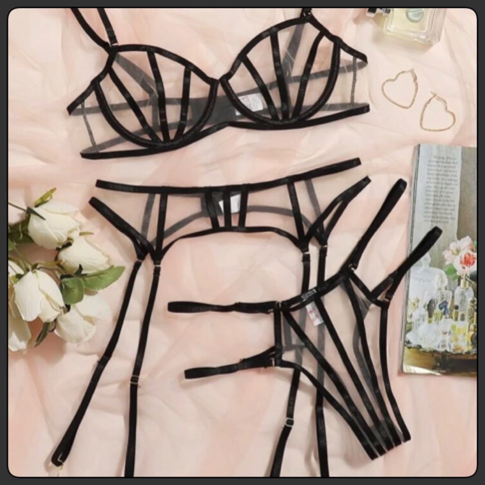 Translucent Strappy Lingerie Garter Set